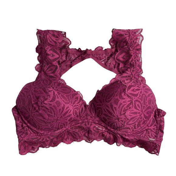PINK Victoria's Secret Underwired Lace Date Push-up Bralette  Size L  Dark Mauve - Picture 1 of 8